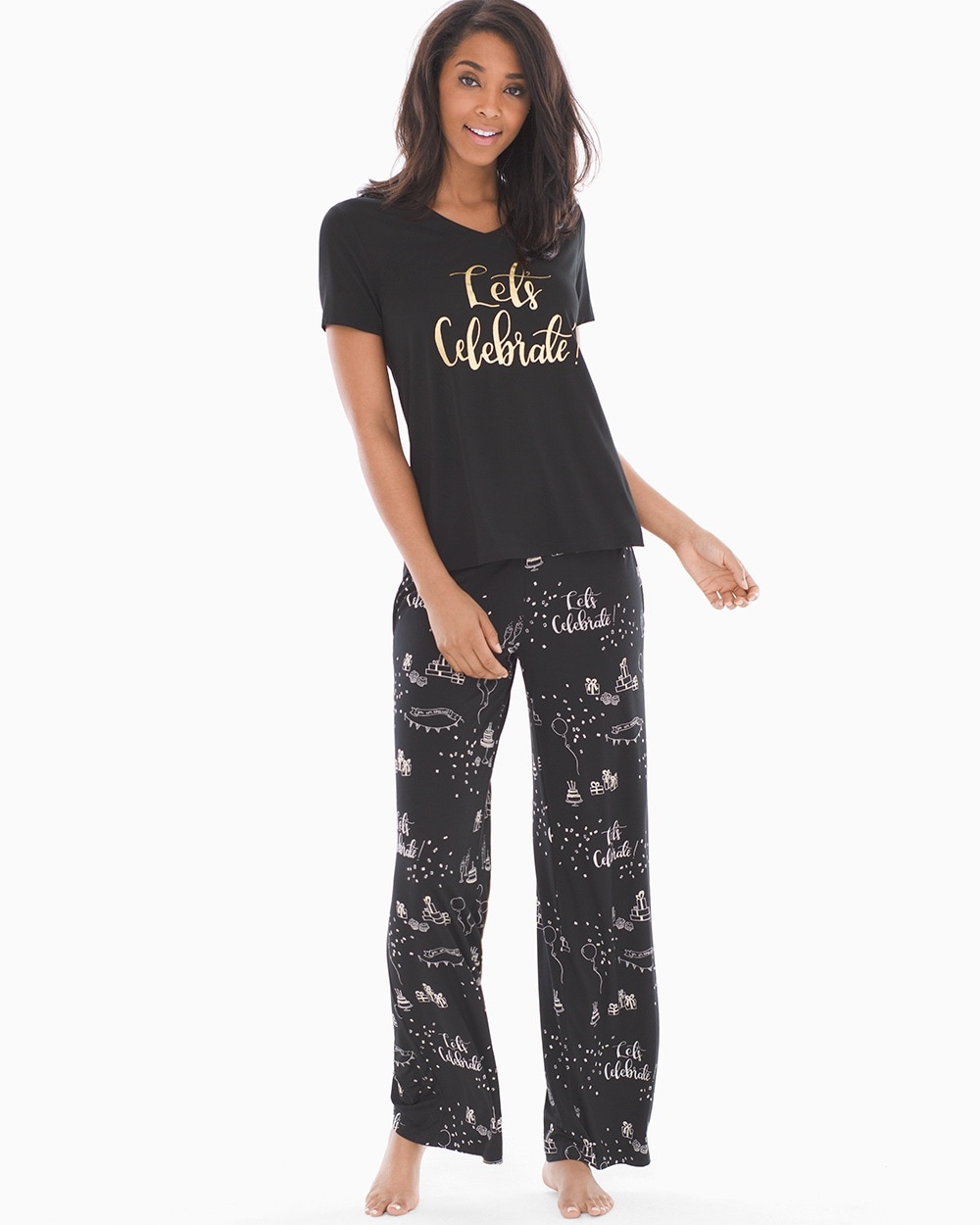 Cool Nights Short Sleeve Pajama Set Celebrate Graphic Black