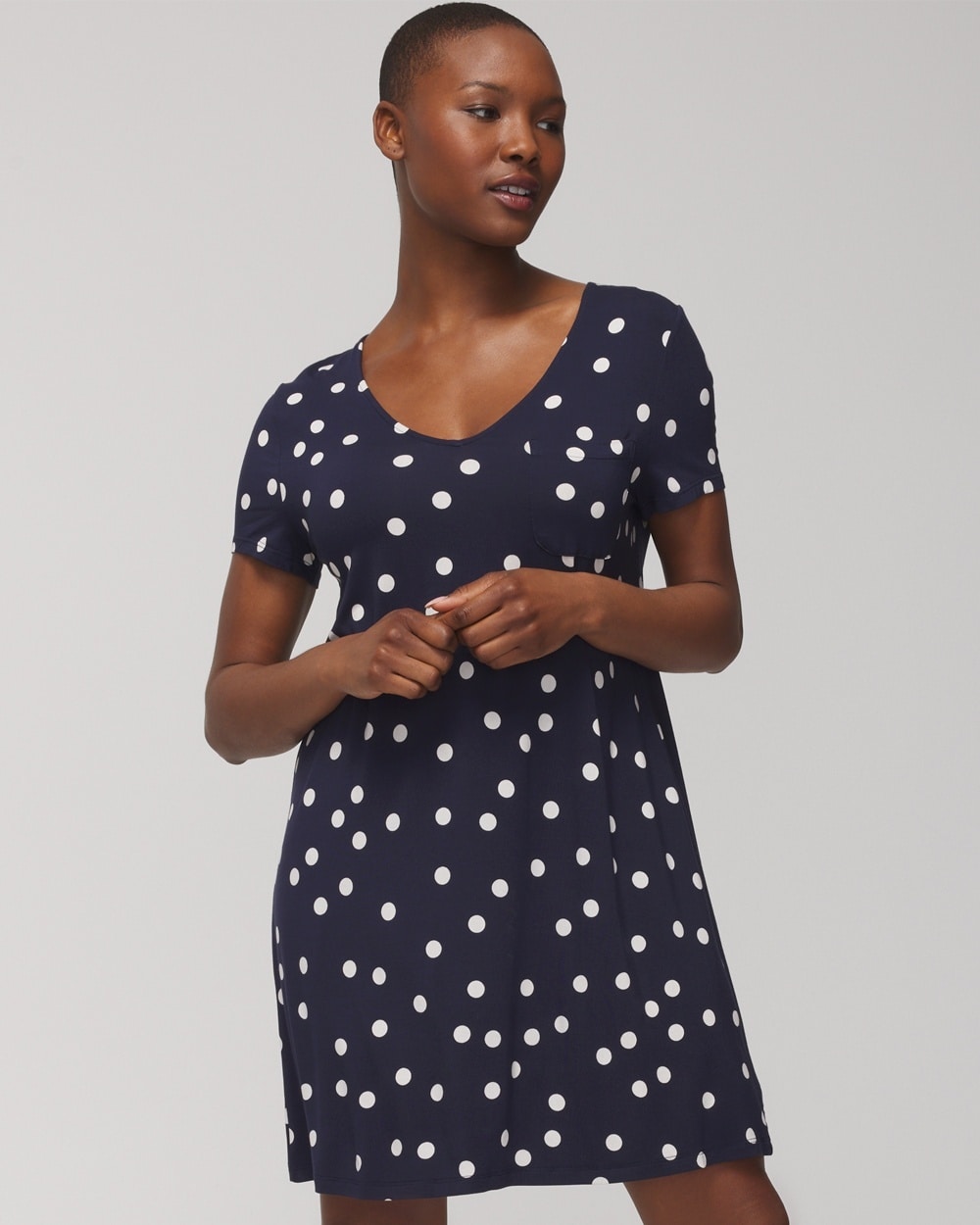 Soma Women's Cool Nights Short Sleeve Night Gown In Merry Dot G Navy/ivory Size Small |