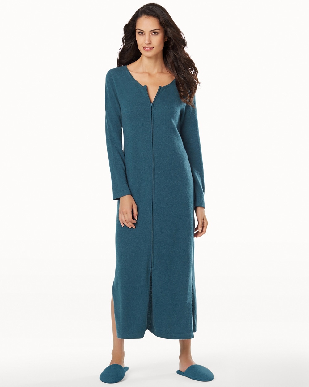 Arlotta Long Zip Cashmere Robe Teal