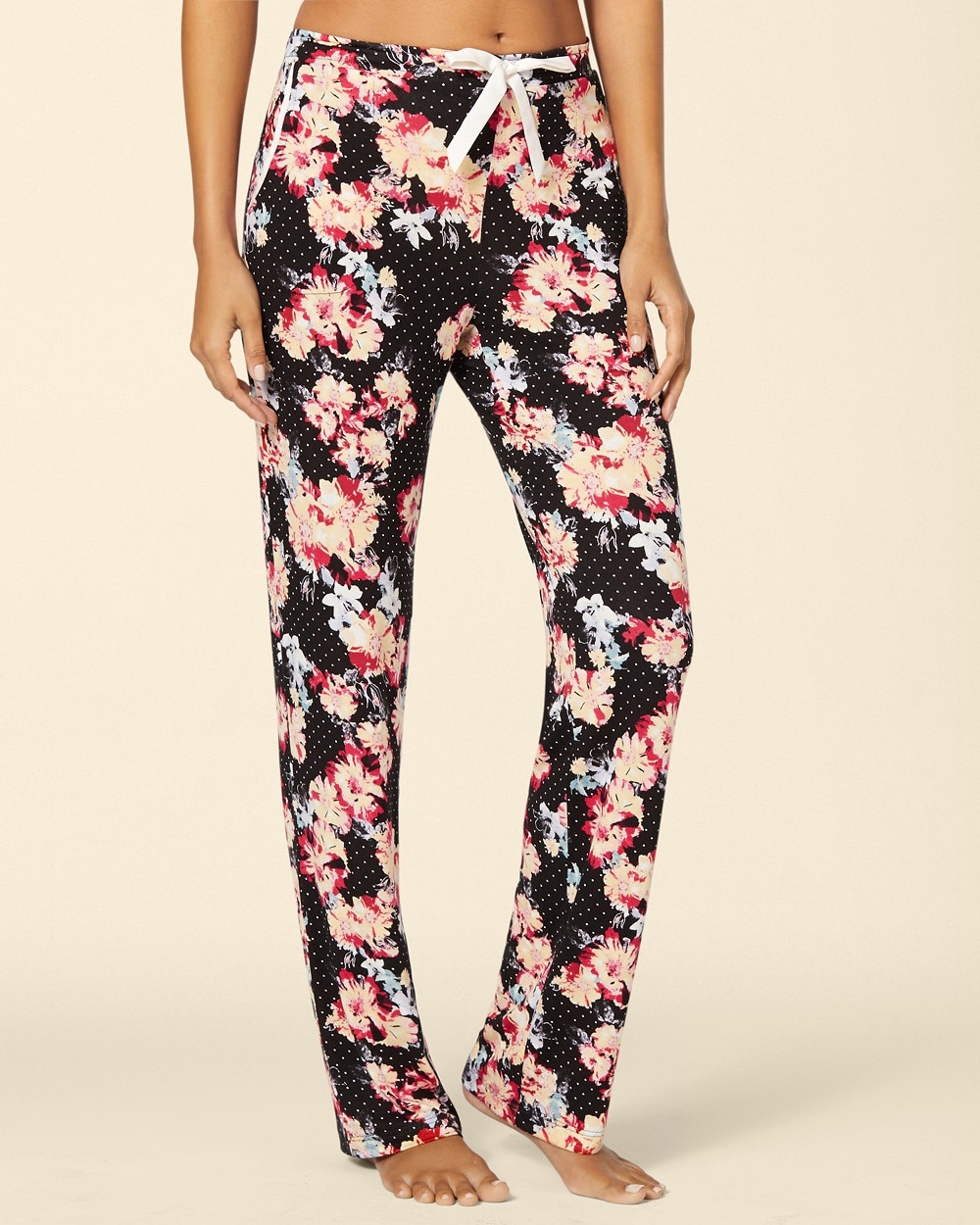 Embraceable Cool Nights Drawstring Pajama Pant Dotted Floral Black