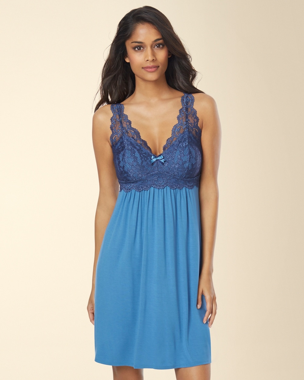 Floral Scroll Back Lace Sleep Chemise Indigo with Navy Lace