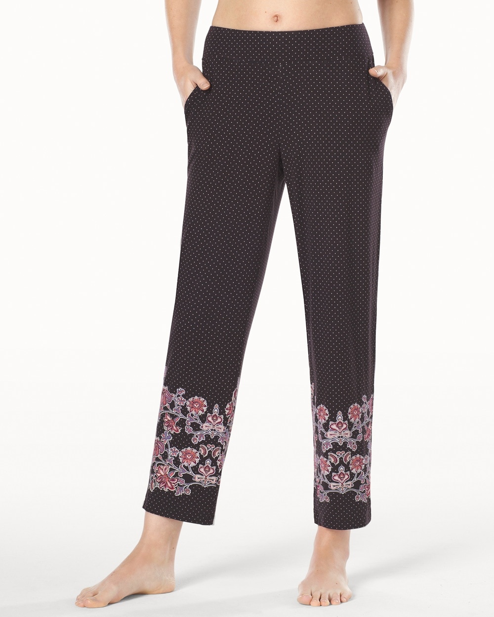 Embraceable Cool Nights Ankle Pajama Pants Blooming Scroll Java Border