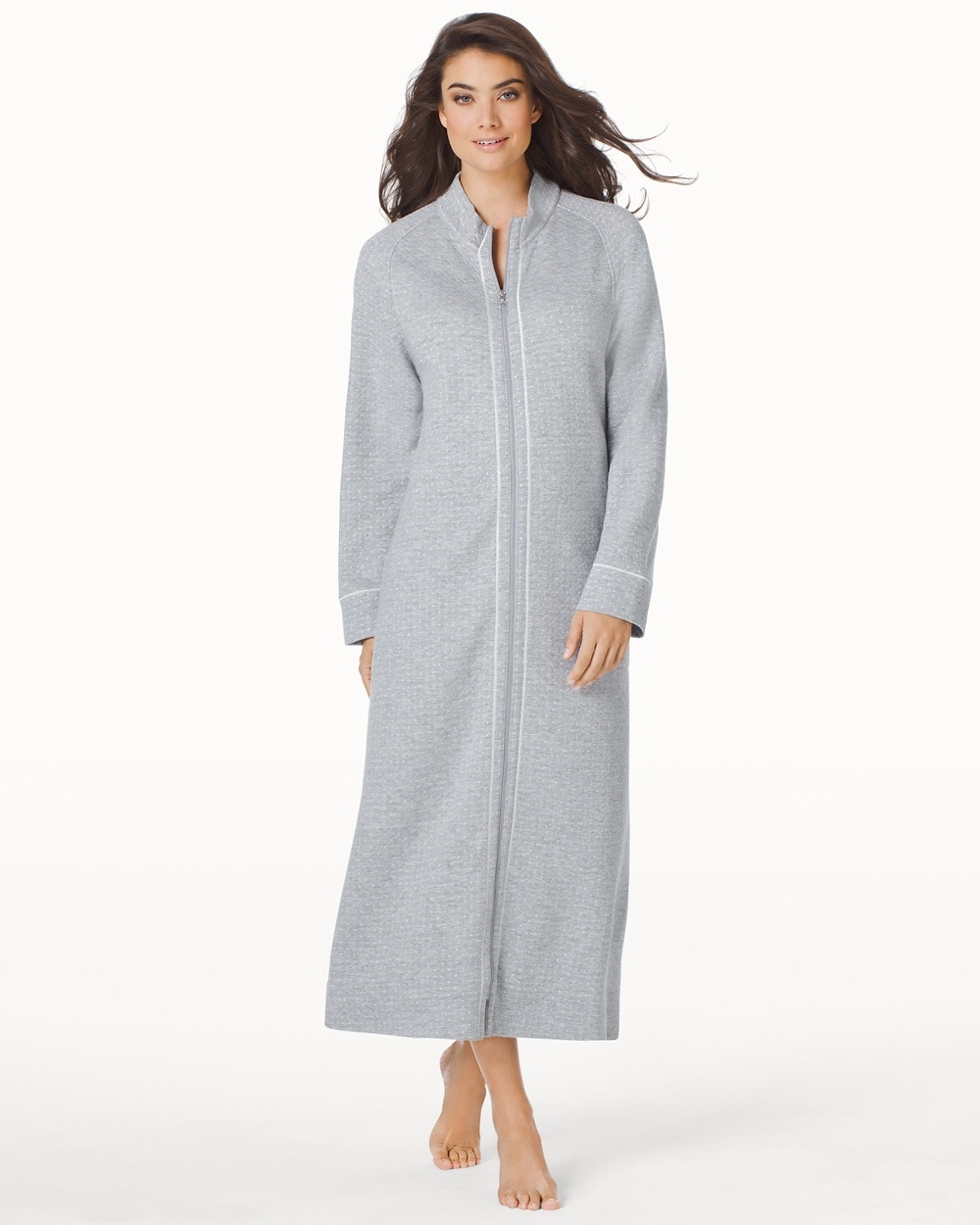Carole Hochman 1X-3X Quilted Long Zip Robe Grey Heather - Soma
