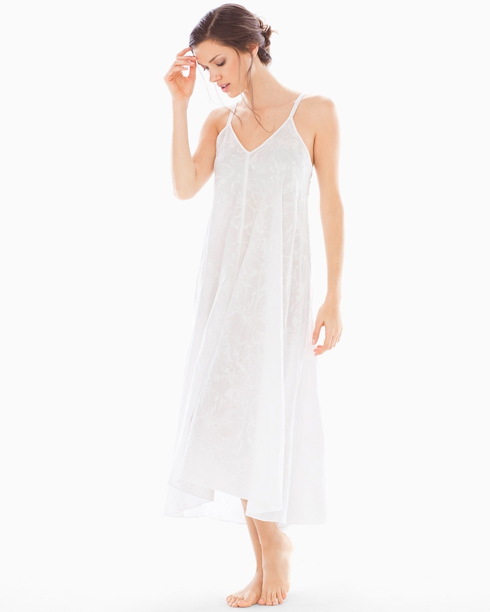 Oscar de la Renta Embroidered Cotton Nightgown White With White Embroidery