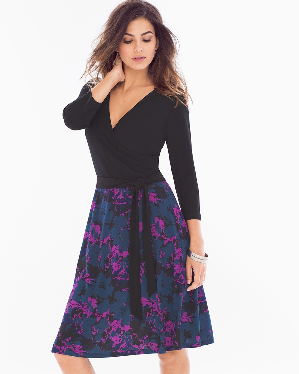 Leota Wrap Front Short Dress Black/Raven Floral