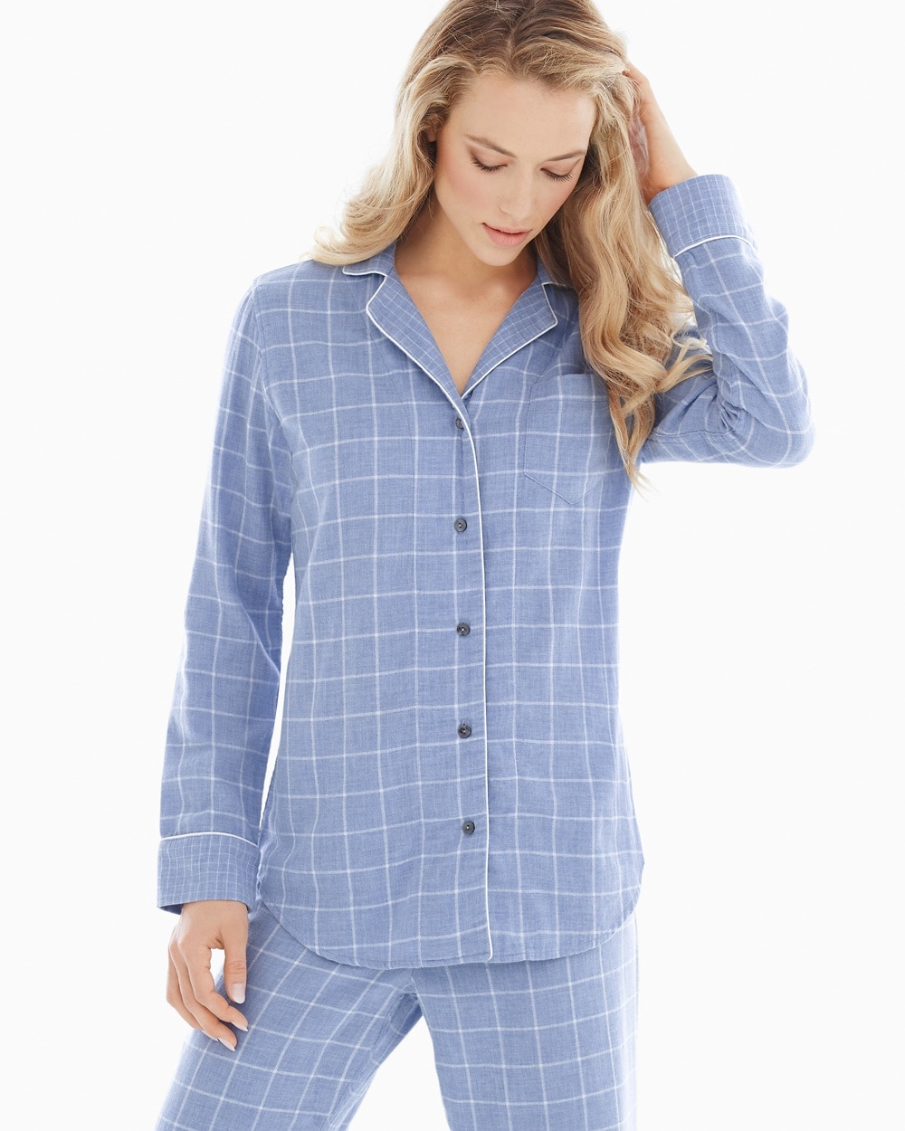 Naked Essential Long Sleeve Cotton Pajama Top Plaid Lavender Luster