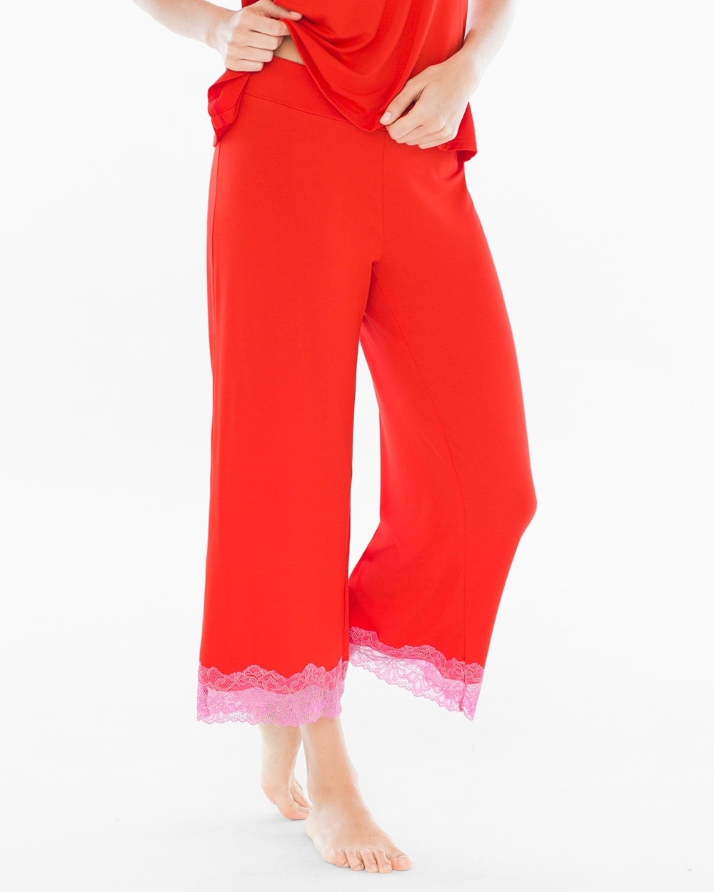 Cool Nights Lace Wide-Leg Crop Pajama Pants Poppy Red And Rose Violet