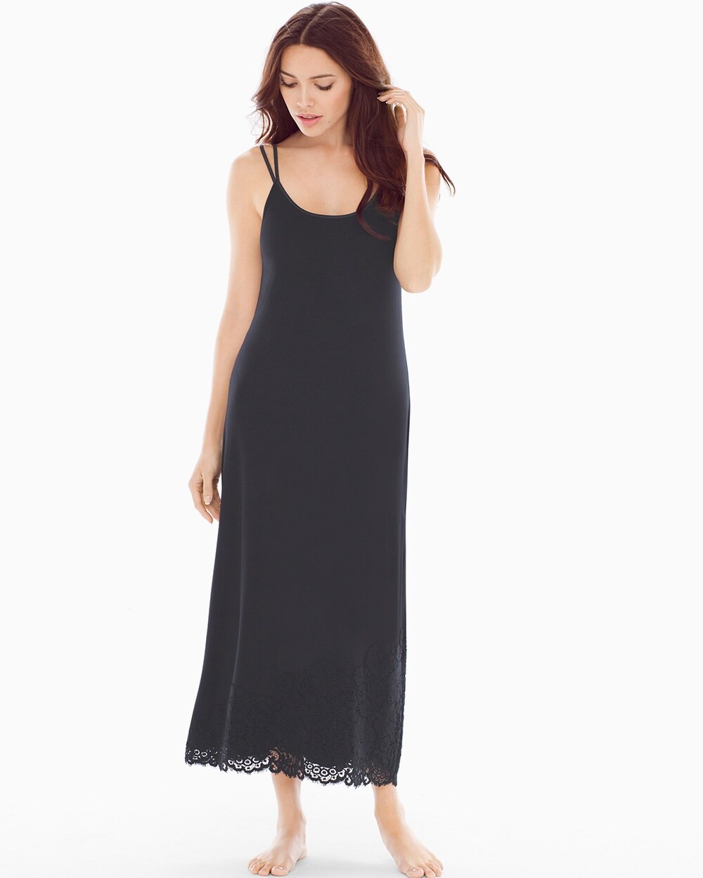 Cool Nights Lace Cutout Tea Length Nightgown Black