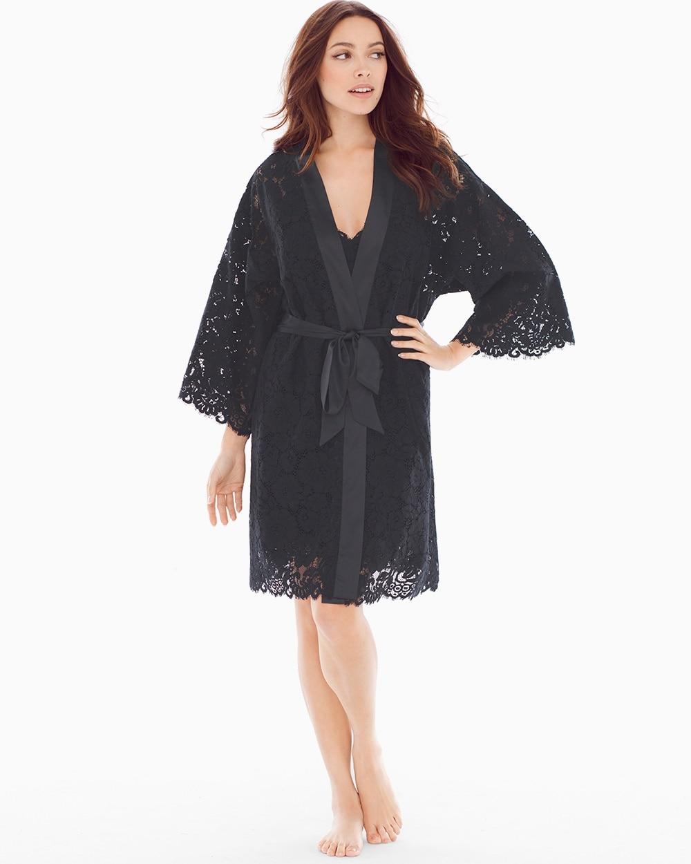 Allover Lace Robe Black