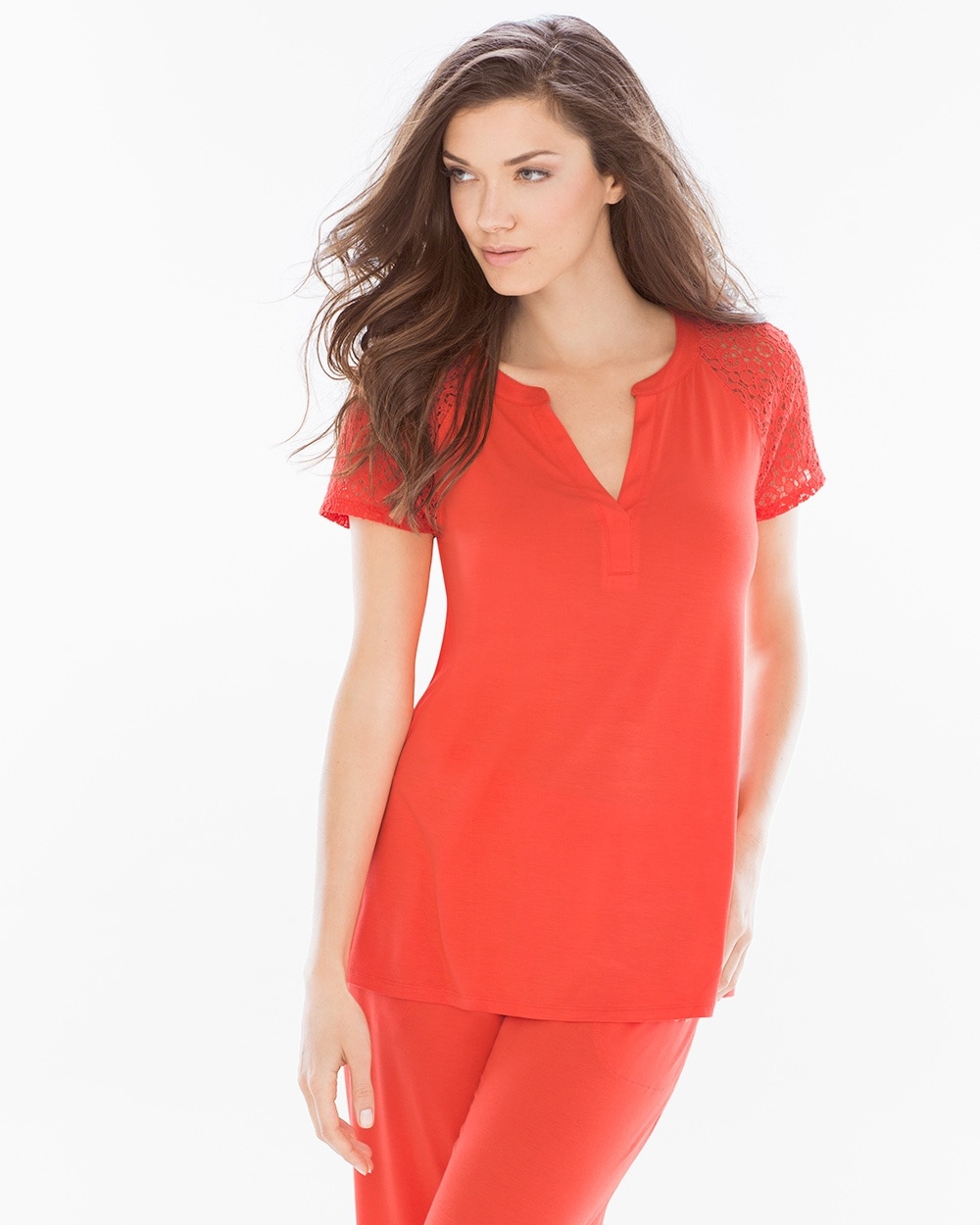 Embraceable Cool Nights Pop Over Pajama Top Guava