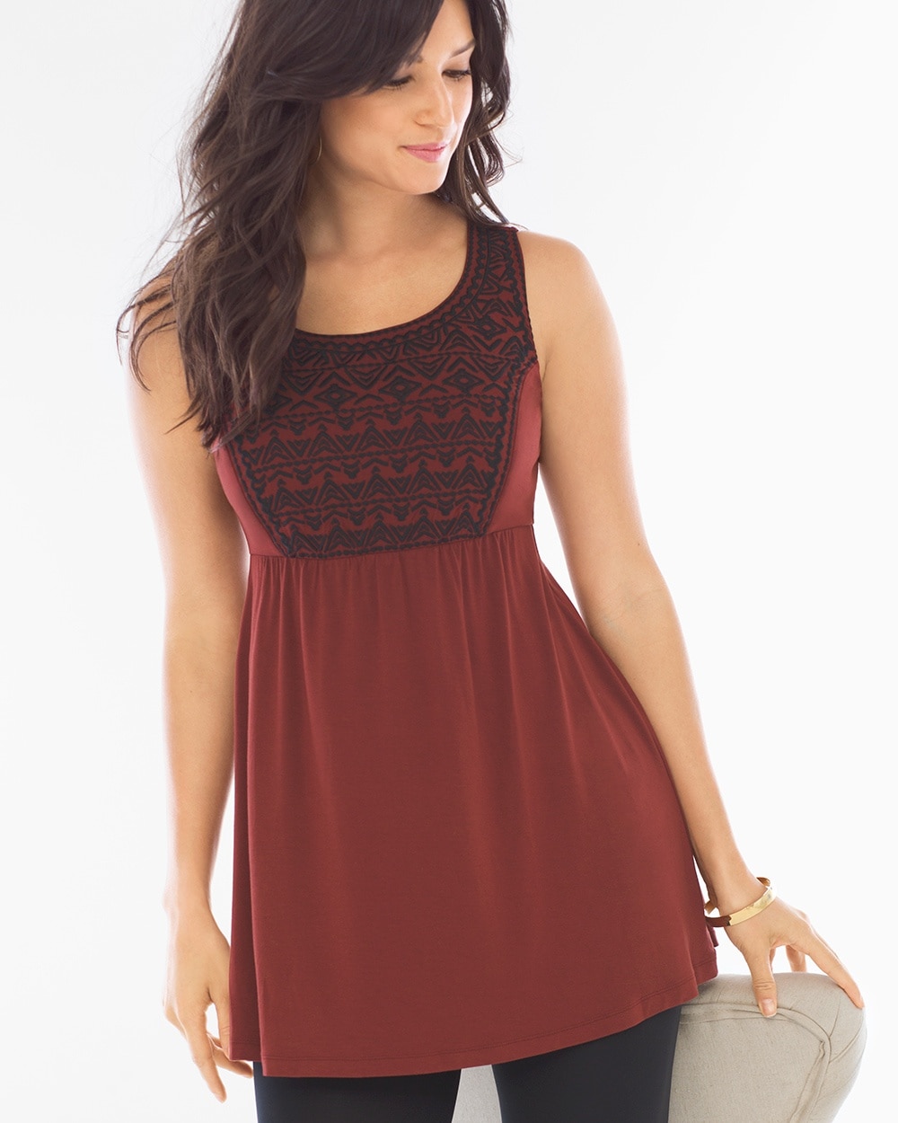 Live. Lounge. Wear. Soft Jersey Embroidered Tunic Deep Fig