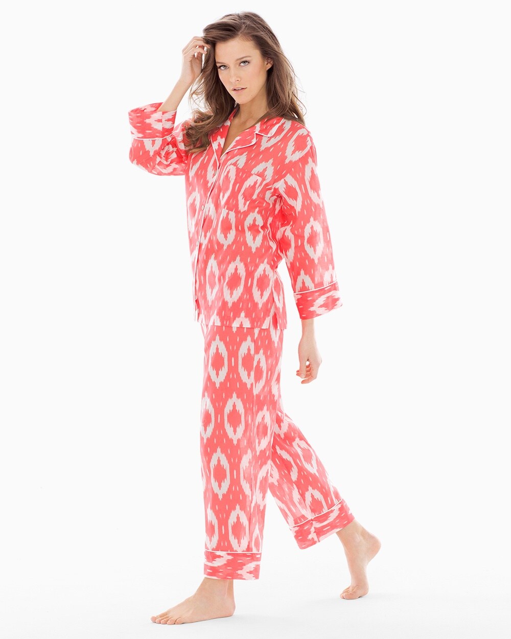 Natori Batik Cotton Pajama Set Coral