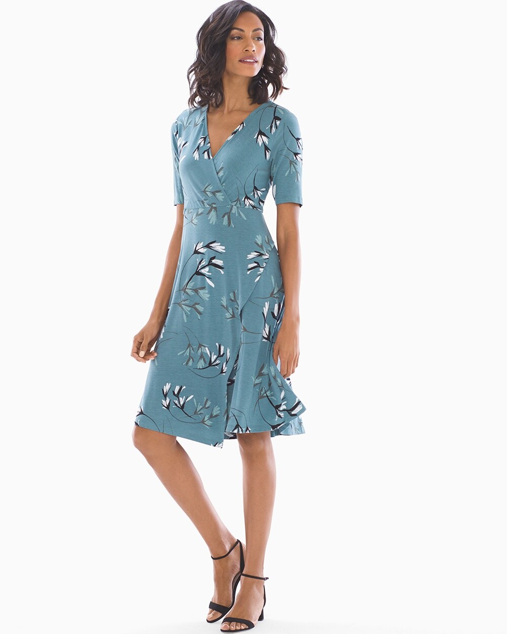 Elbow Sleeve Faux Wrap Short Dress Modern Brush Atlantic