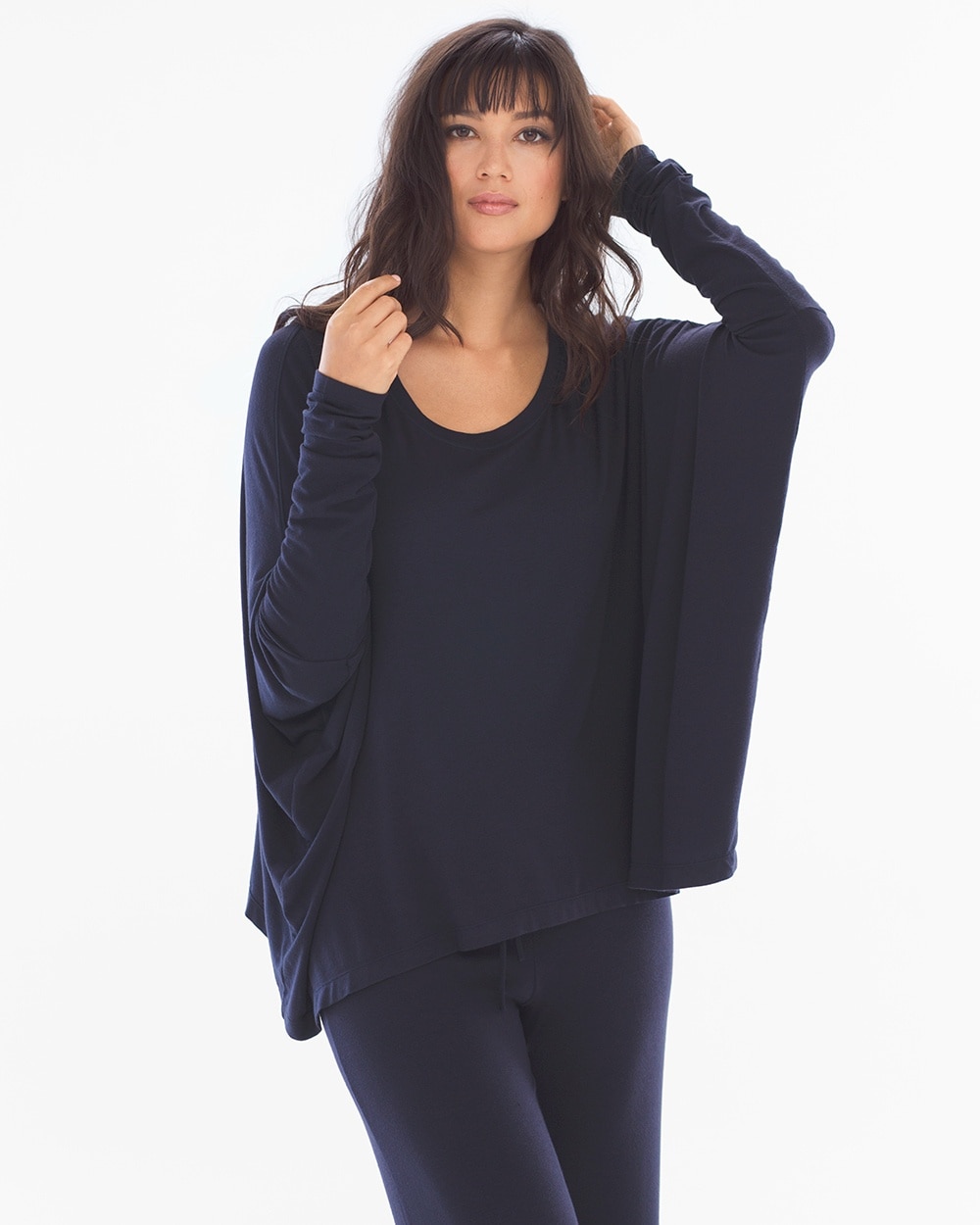 Samantha Chang Home Long Sleeve Crew Top Deep Blue