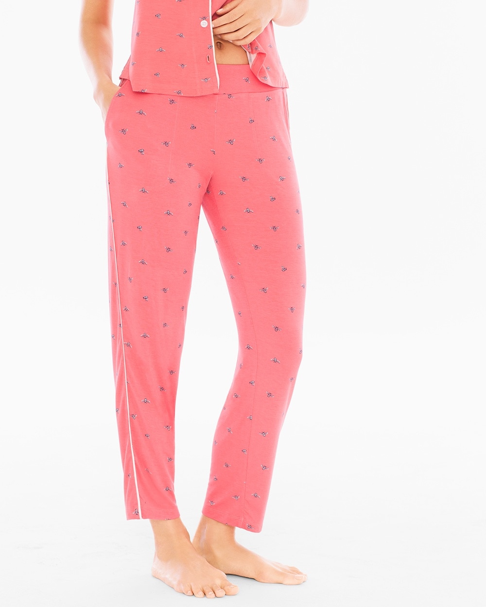 Cool Nights Contast Piped Ankle Pajama Pants Bees Please Coral Rose