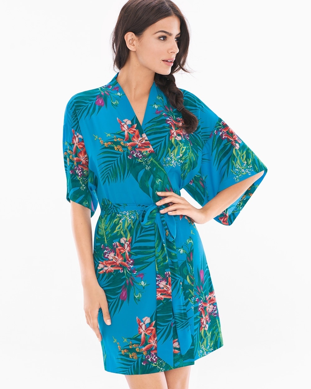 Chiffon Short Sleeve Robe Glamour Foliage Blue Sea