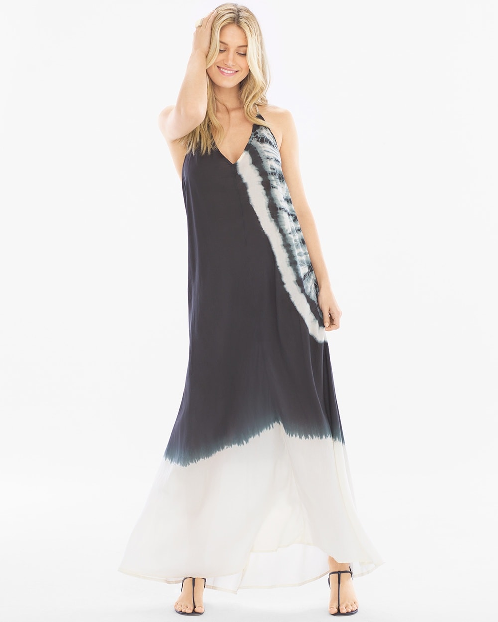 Elan Strappy Tie Dye Coverup Maxi Dress Black