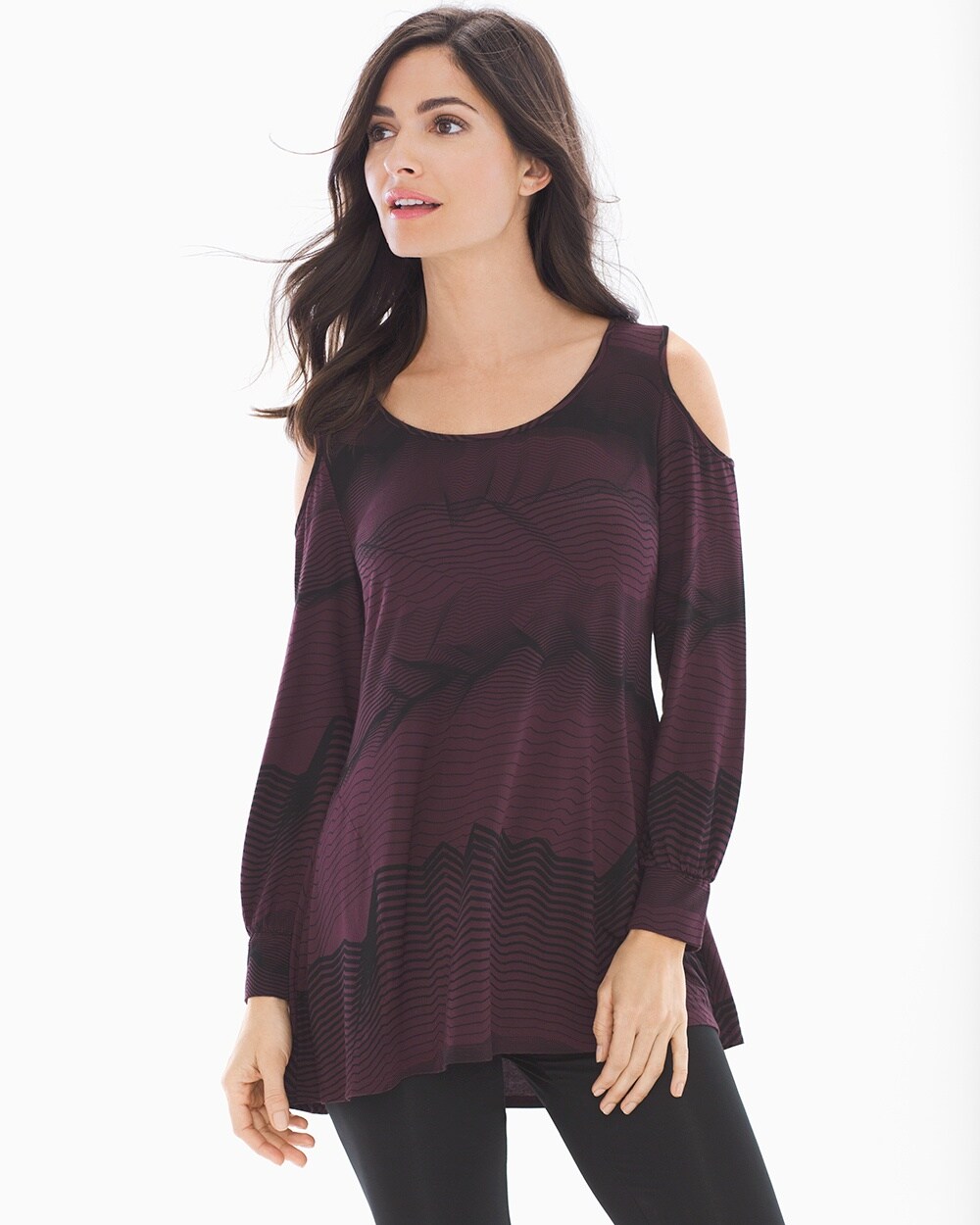 Soft Jersey Cold Shoulder Tunic Agile Lines Merlot