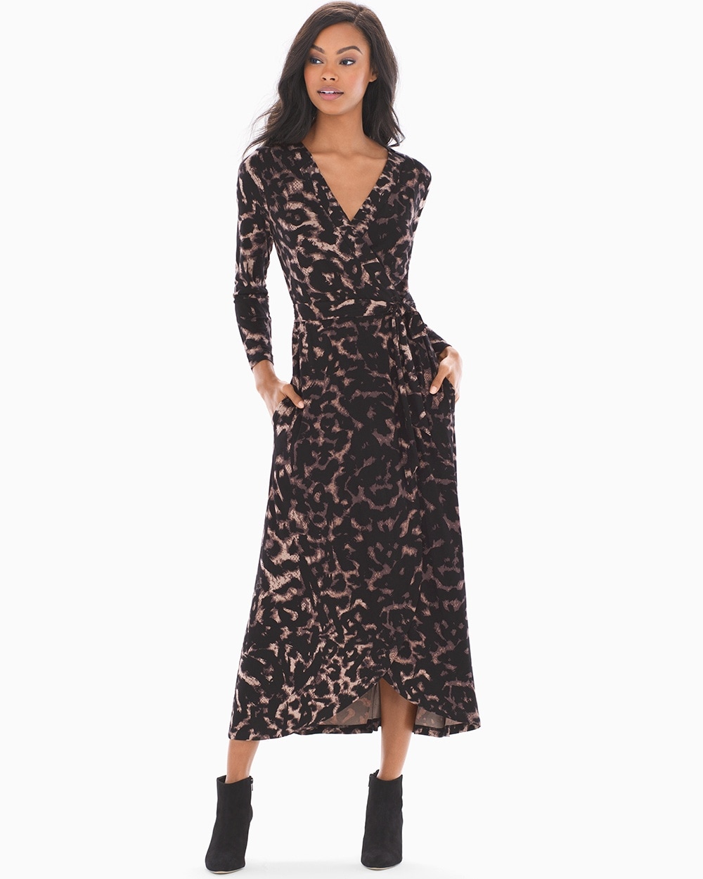 Tulip Hem Midi Wrap Dress Lace Animal