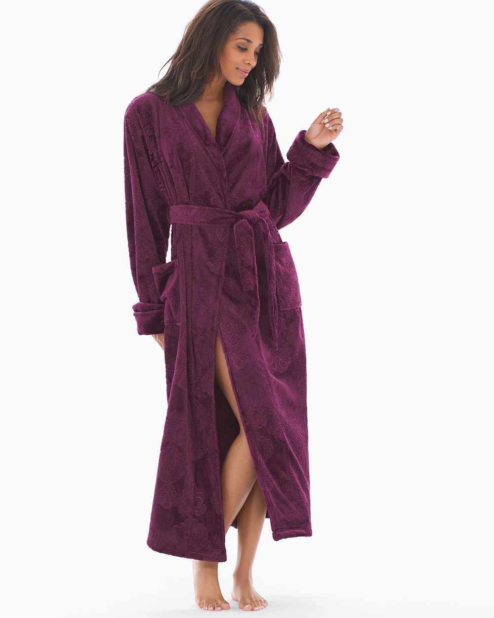 Luxe Embossed Long Robe Bordeaux