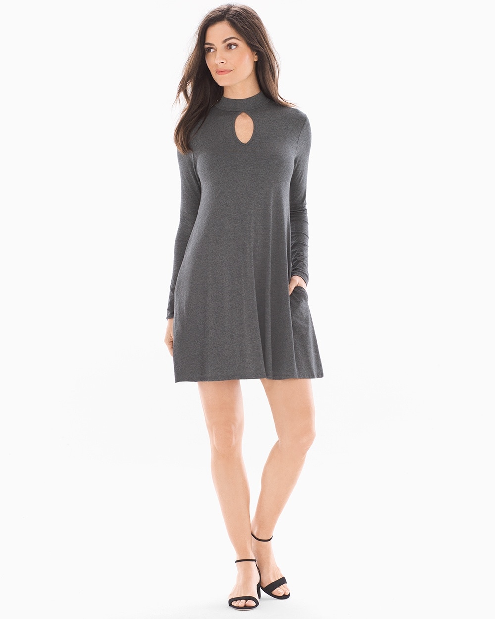 Elan Long Sleeve Keyhole Dress Charcoal