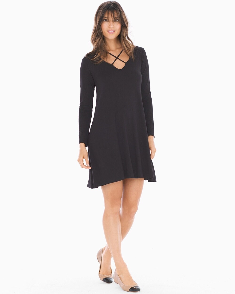 Elan Crisscross Long Sleeve Short Dress Black