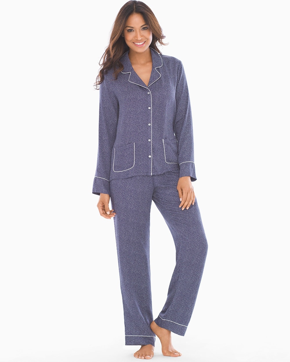 Splendid Before\u00A0Midnight Long Sleeve Pajama Set White Shining Dots