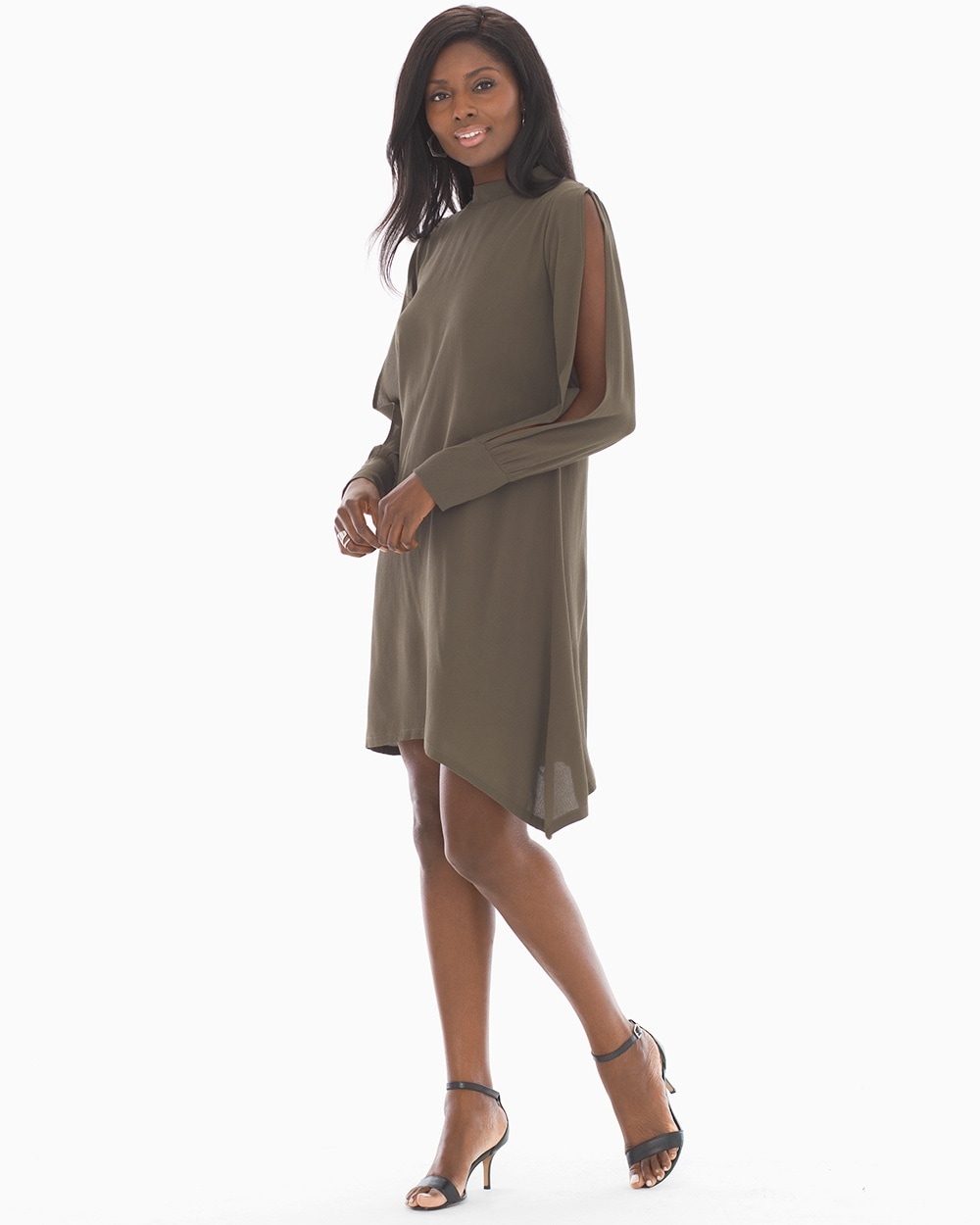 Elan Slit Sleeve Short Dress Dark Olive