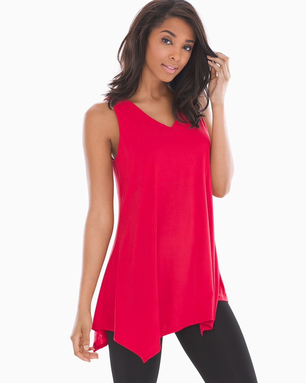 Bliss Knit Sleeveless Tie Neck Tunic Festive Red