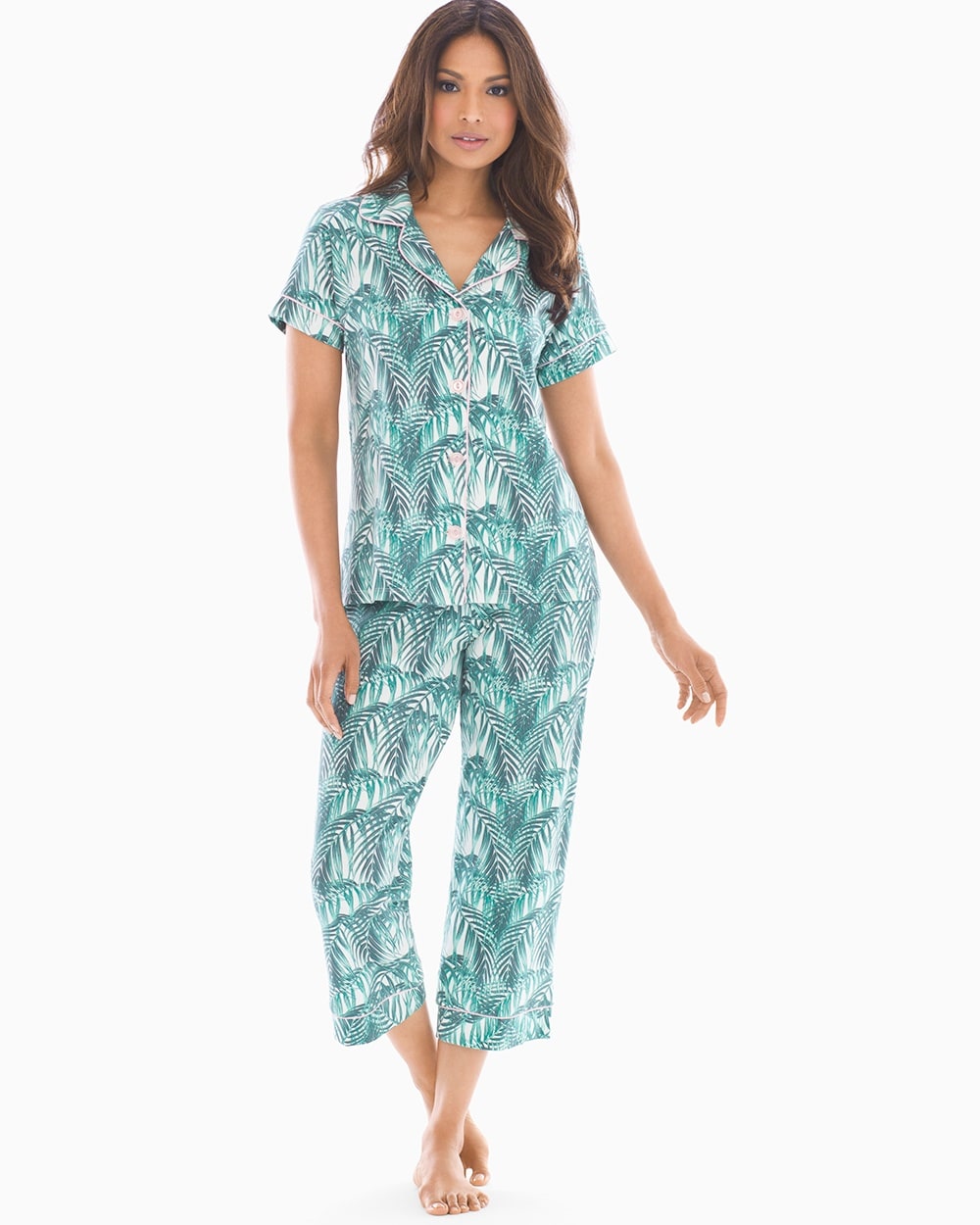 Bedhead Knit Cotton-Blend Short Sleeve Pajama Set Maui Palm