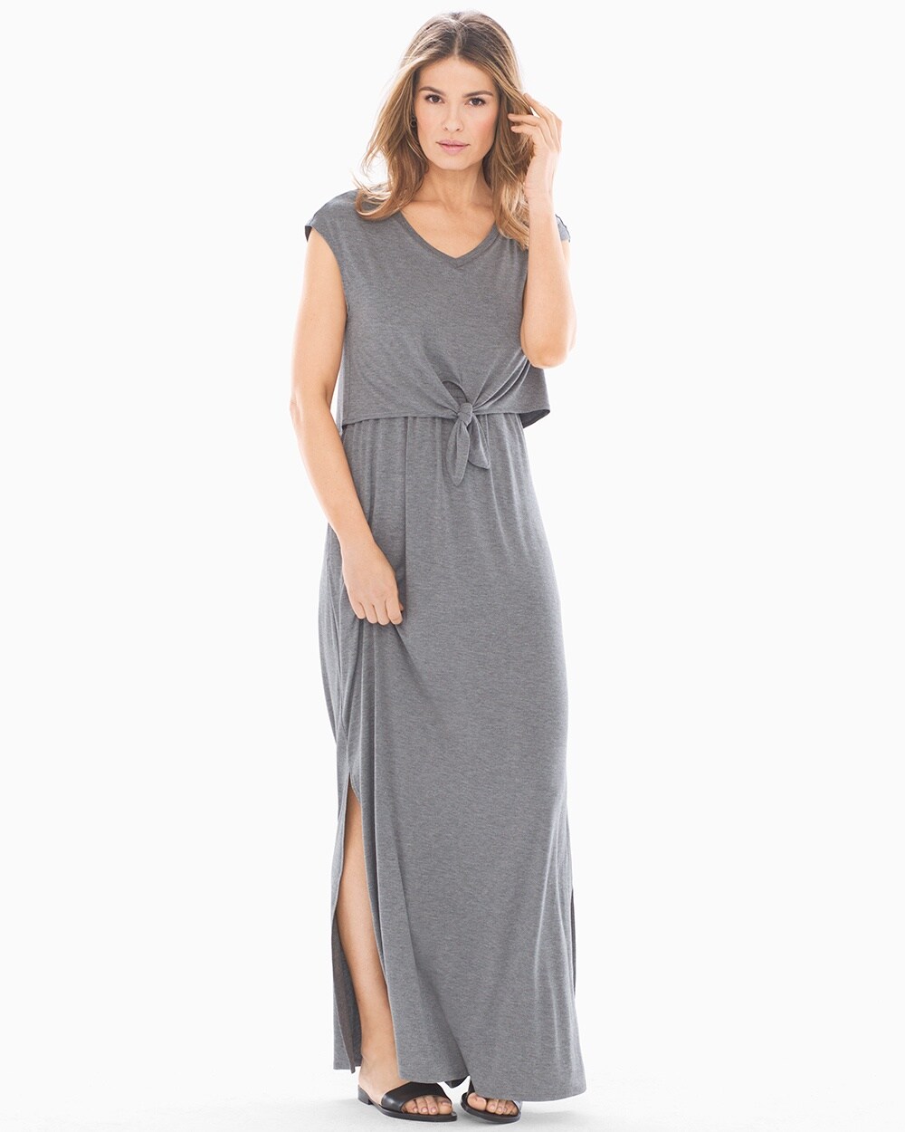 Soft Jersey Sleeveless Knot Front Maxi Dress Heather Graphite