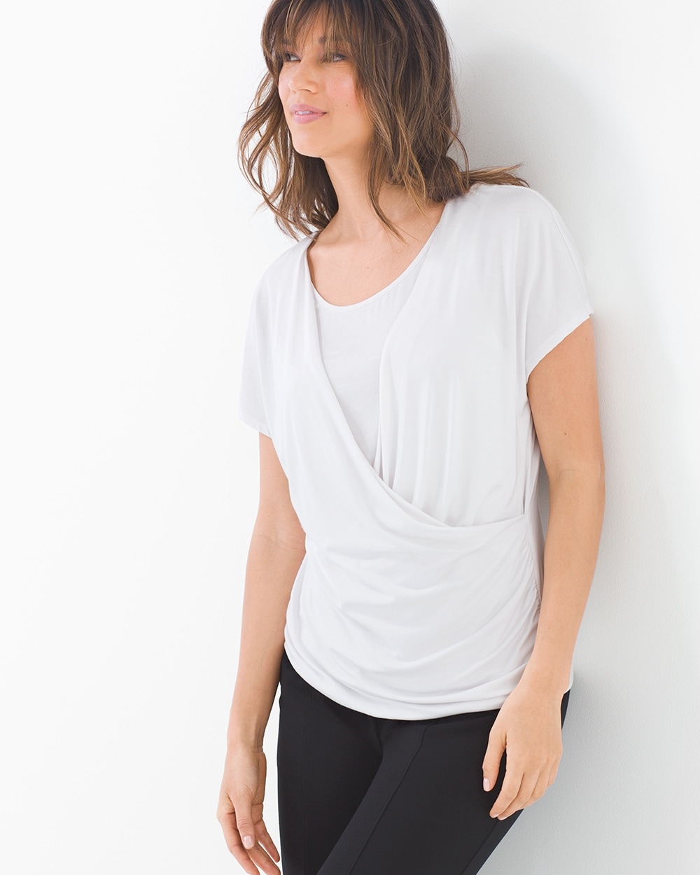 Soft Jersey Draped Surplice Top Bright White