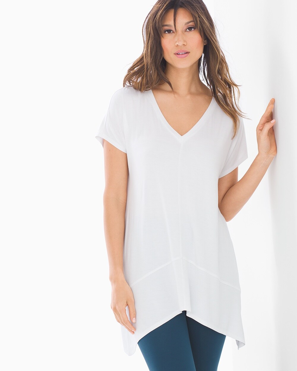 Soft Jersey Short Sleeve Layered Hem Tunic Bright White