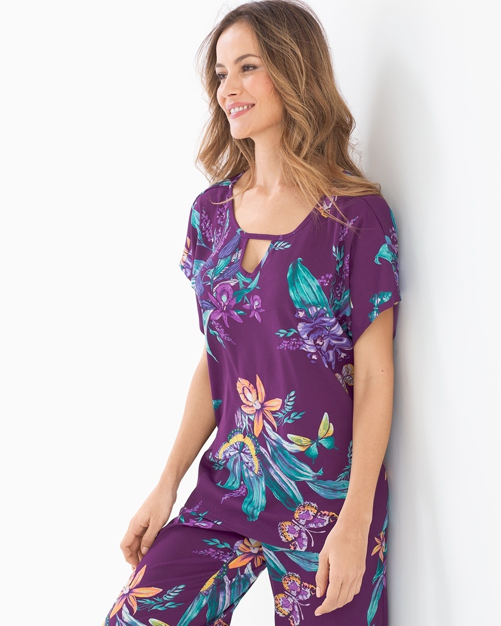Drama Pajama Short Sleeve Top Exotic Floral Imperial