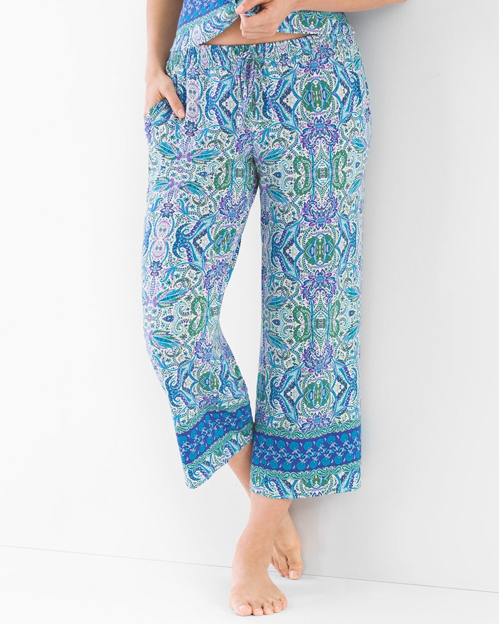 Cool Nights Smocked Waist Crop Pajama Pants Folklore Bdr Royal