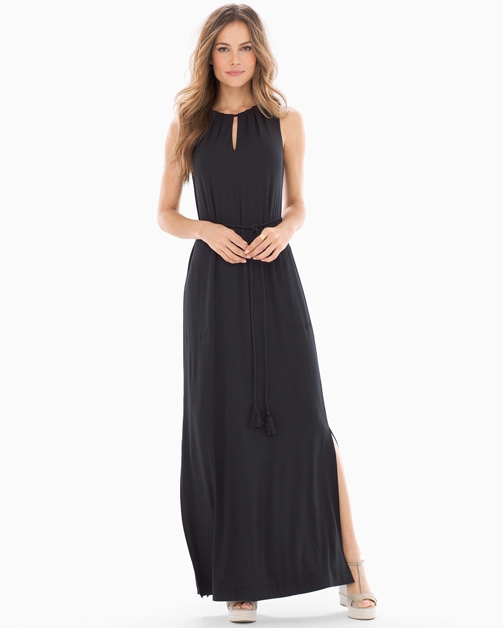 Soft Jersey Sleeveless Keyhole Maxi Dress Black