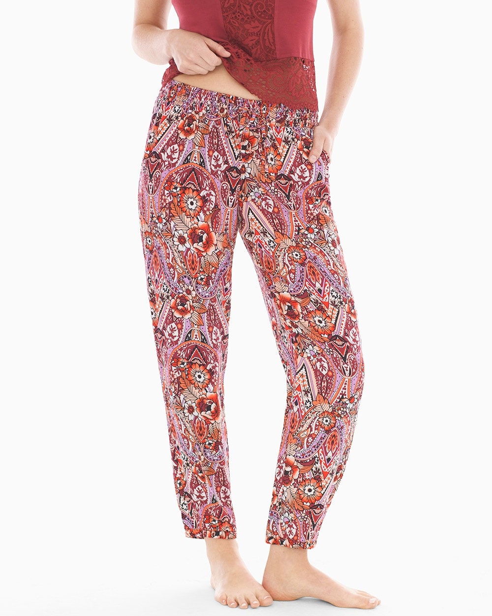 Rayon Challis Banded Ankle Pajama Pants Nomadic Floral Cherrywood