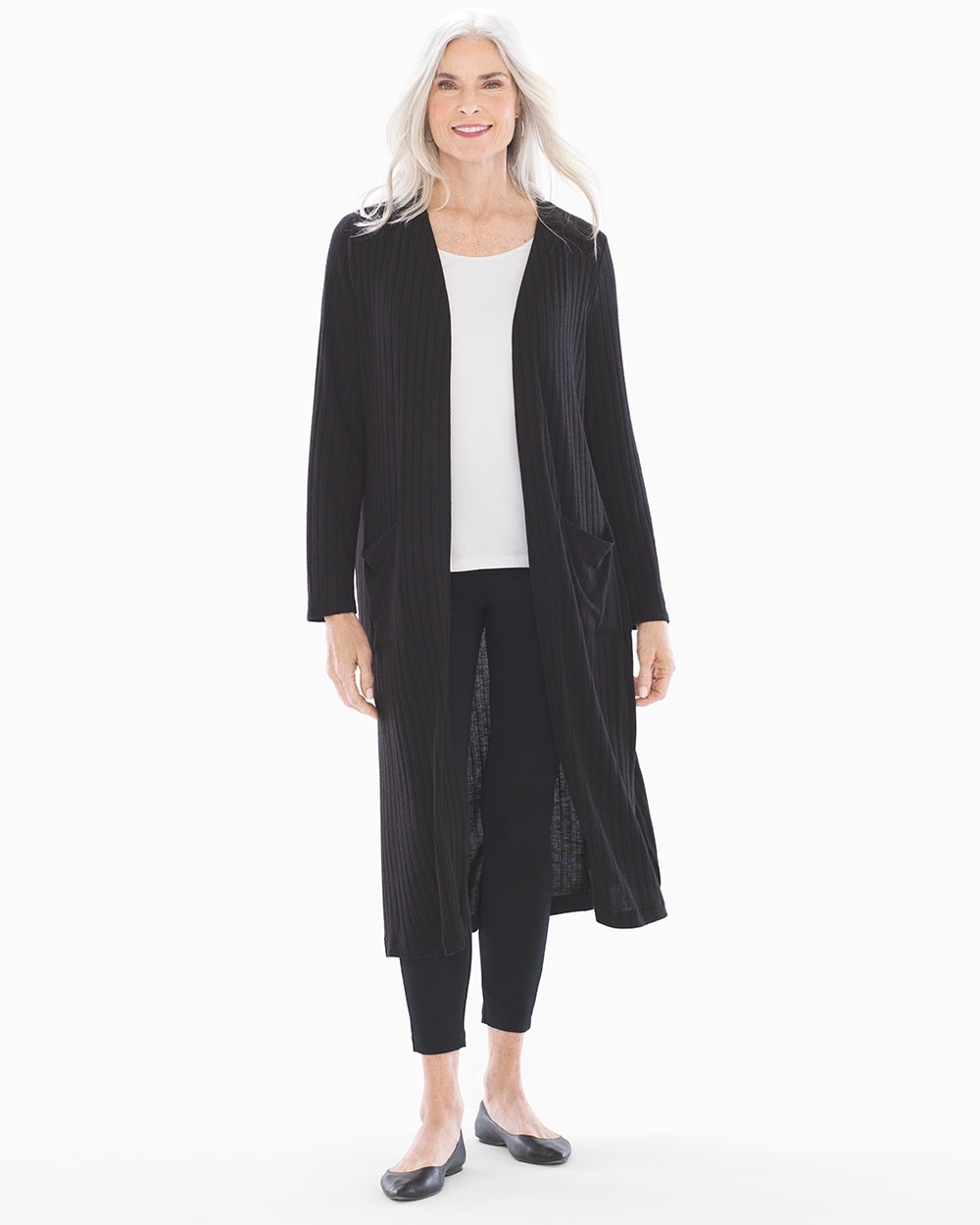 Ribbed Knit Duster Black