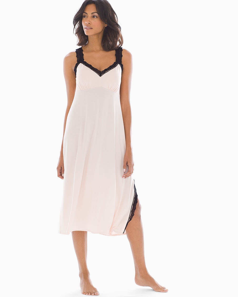 Cool Nights Lace Trim Midi Nightgown Peach Blossom