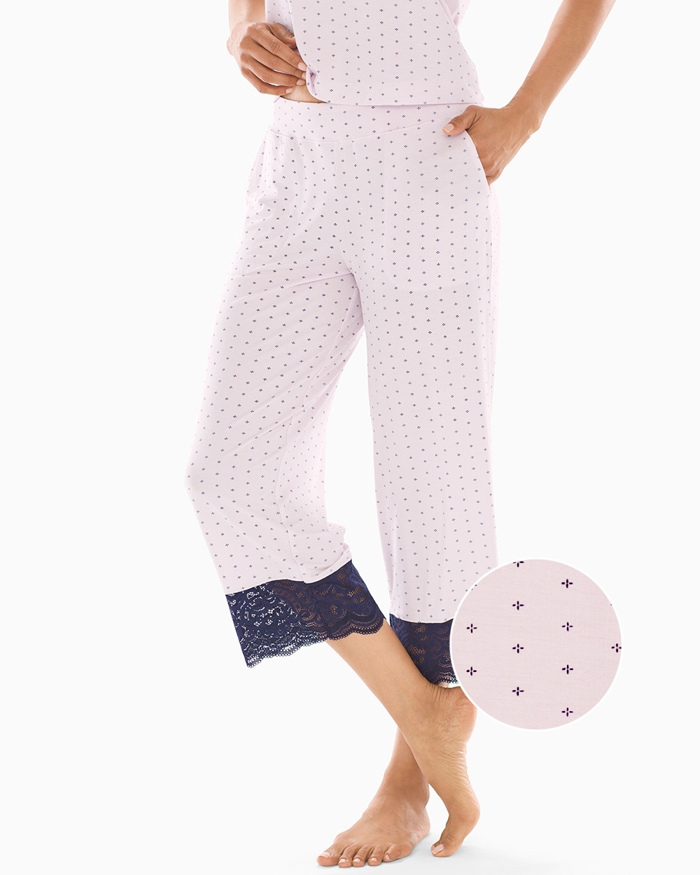 Cool Nights Lace Detail Crop Pajama Pants Calm Geo Lilac Whimsy