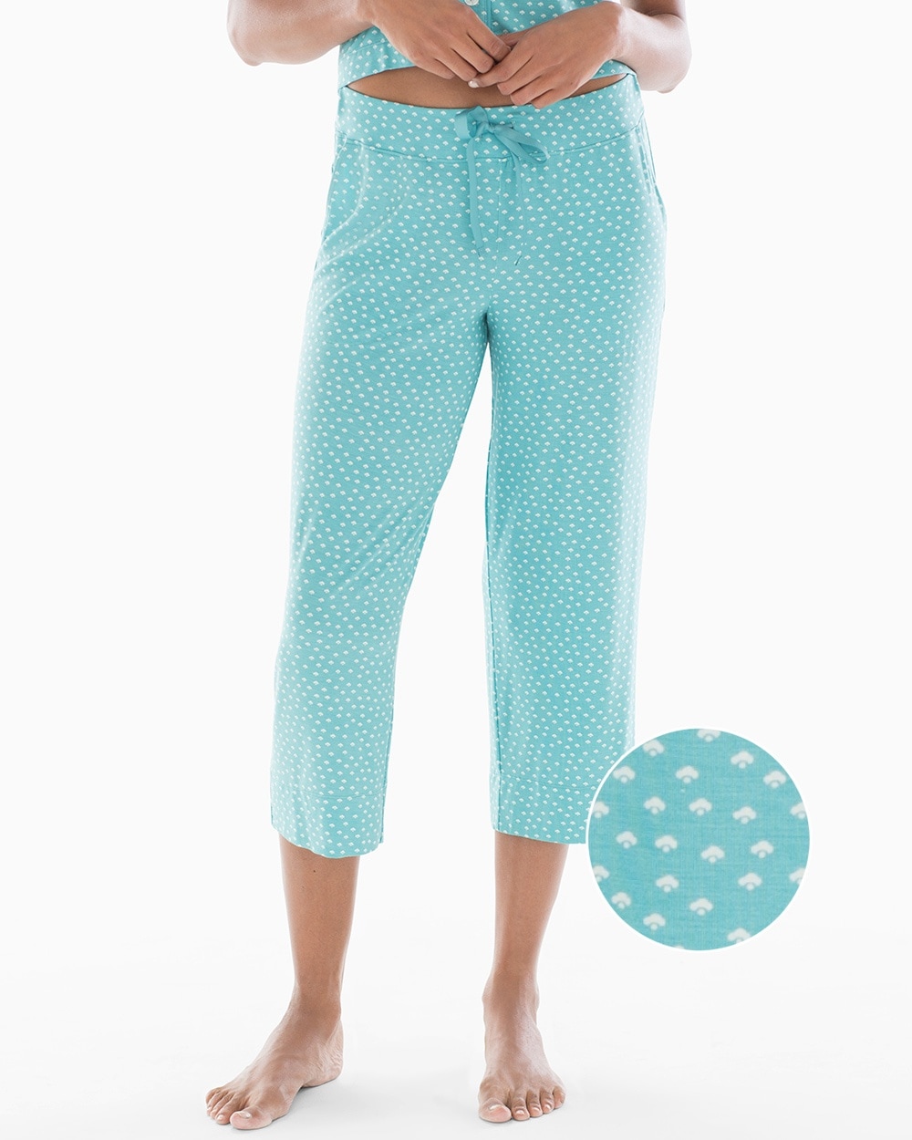 Cool Nights Grosgrain Trim Crop Pajama Pants Airy Dot Aqua
