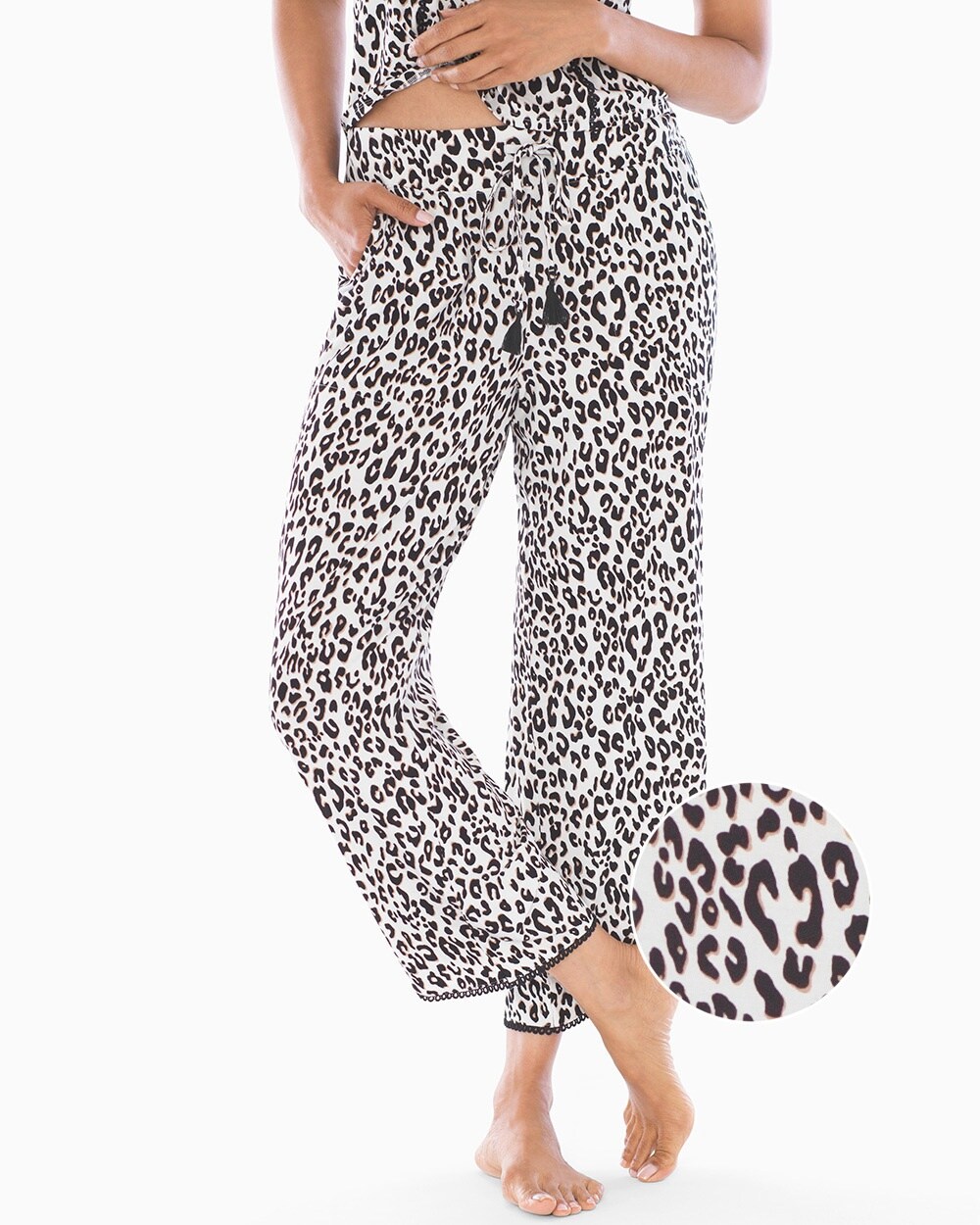 Cool Nights Pom Trim Tulip Crop Pajama Pants Leopard Mini Ivory