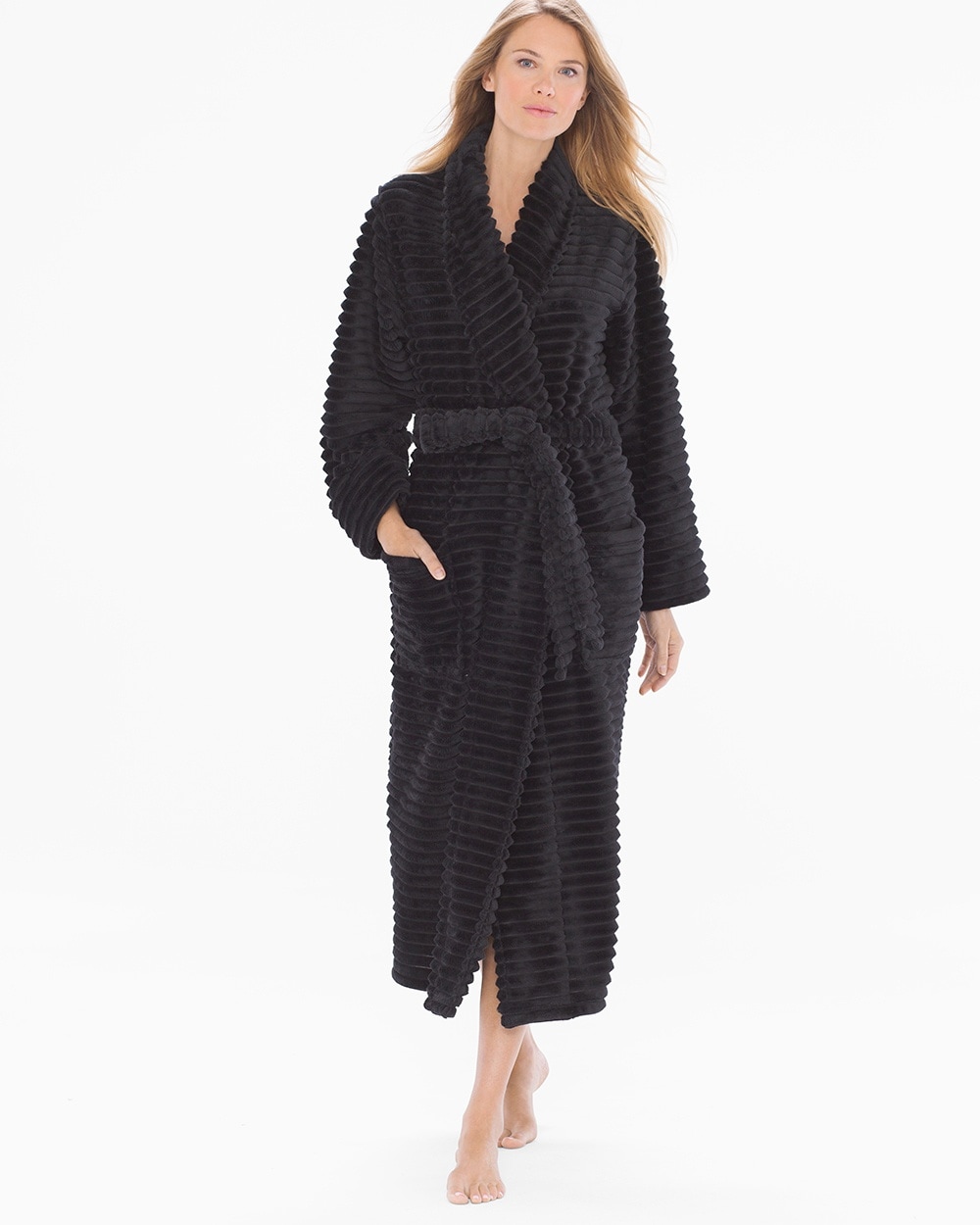 Luxe Textured Long Robe Black