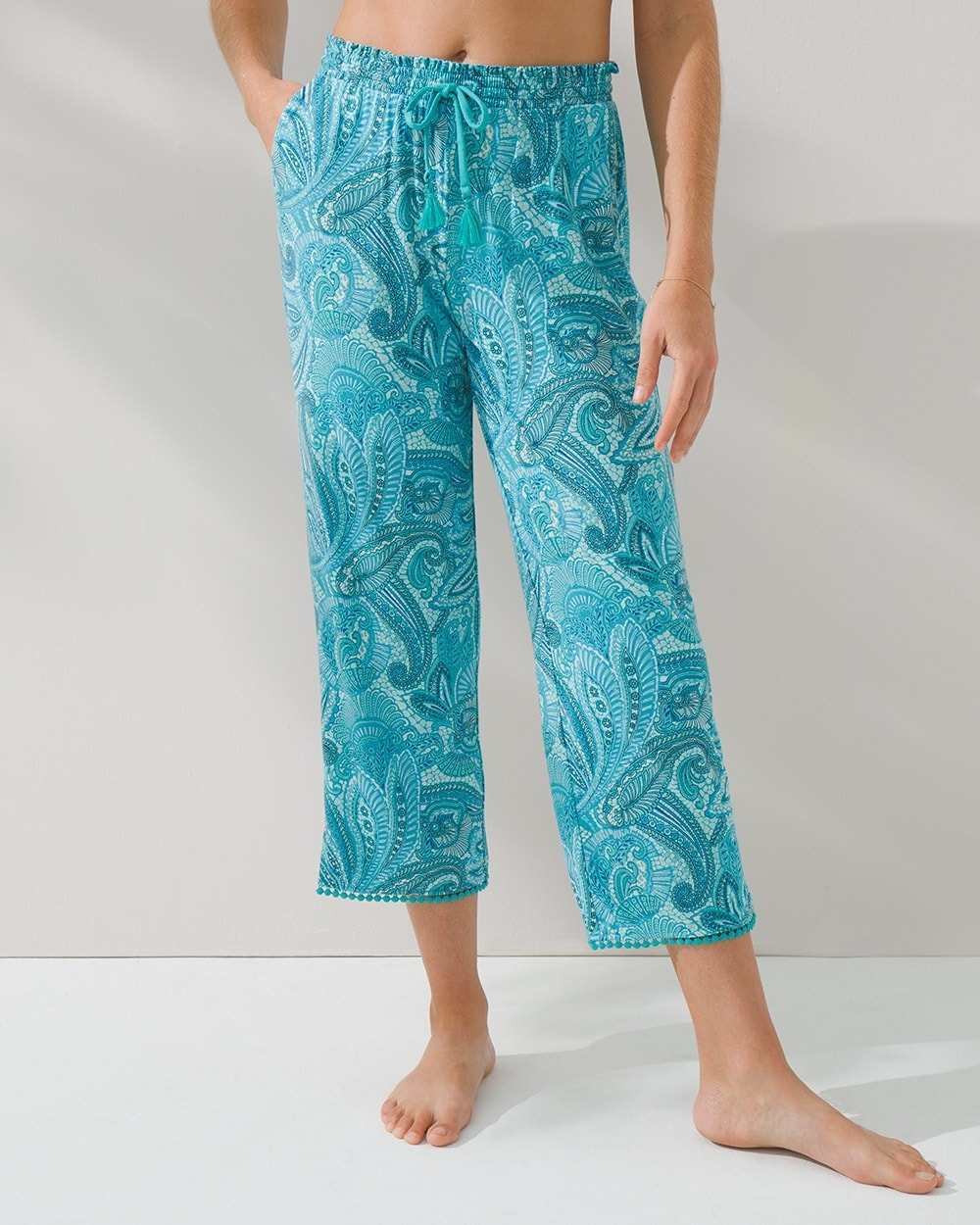 Cool Nights Pom Trim Cropped Pajama Pants