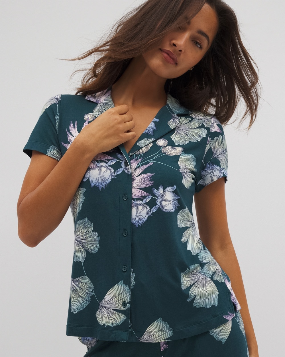 Cool Nights Short Sleeve Notch Collar Pajama Top