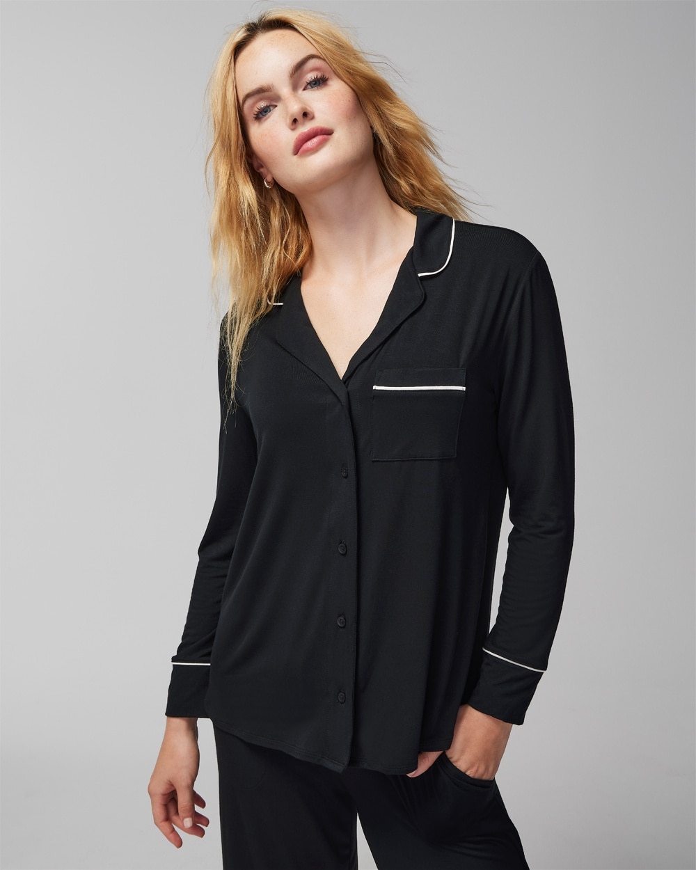 Cool Nights Long-Sleeve Notch Collar Pajama Top