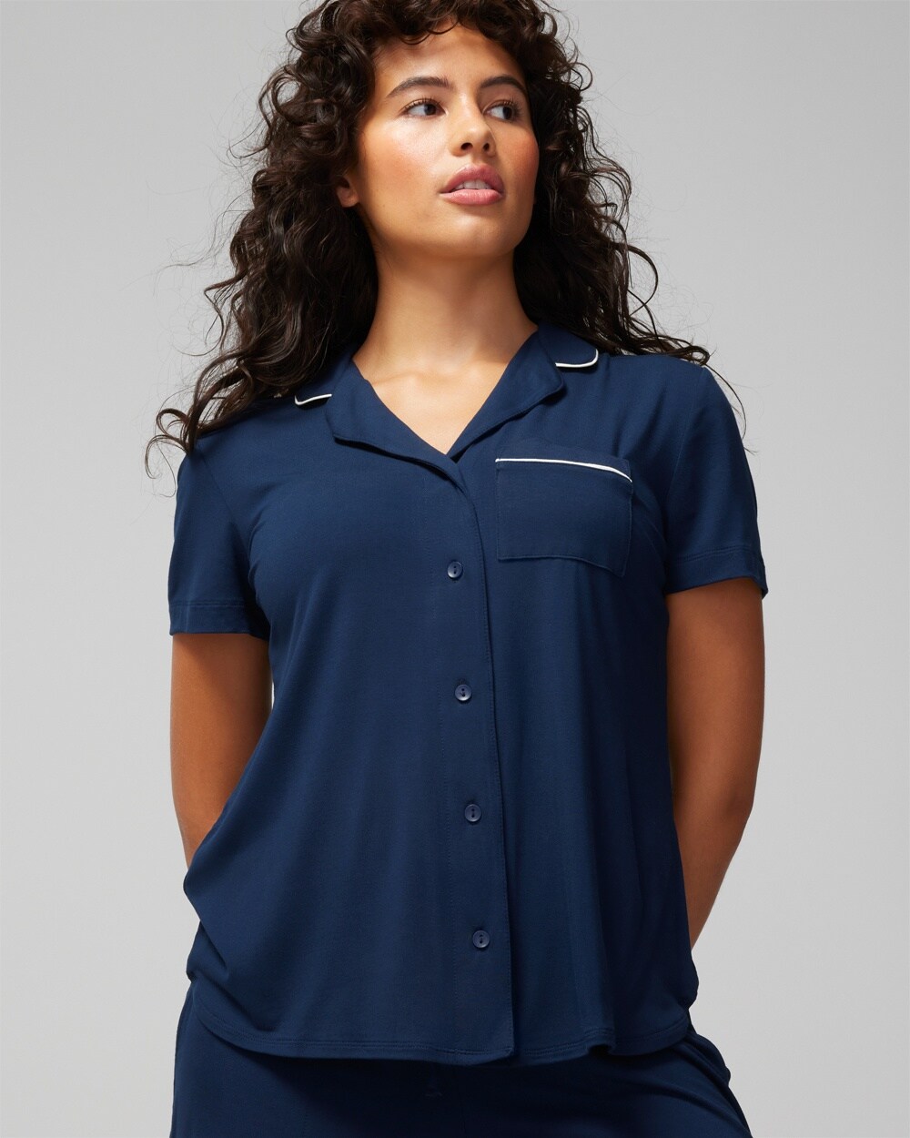 Cool Nights Short-Sleeve Notch Collar Pajama Top