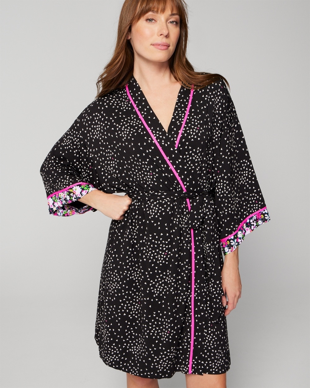 SOMA WOMEN'S COOL NIGHTS SHORT ROBE IN BLACK HEARTS SIZE LARGE/XL | SOMA