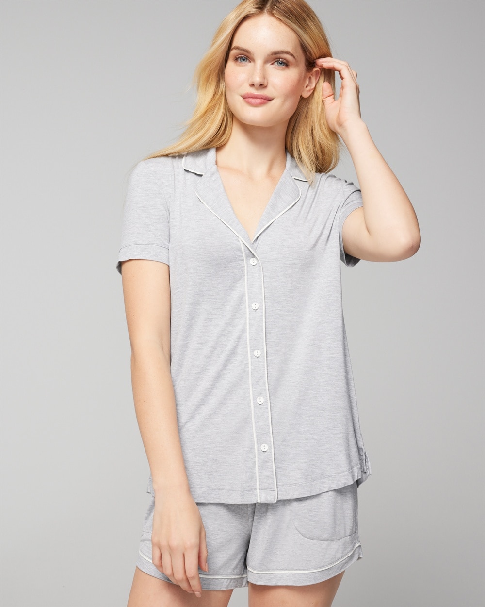 Cool Nights Solid Short Sleeve Notch Collar Pajama Top
