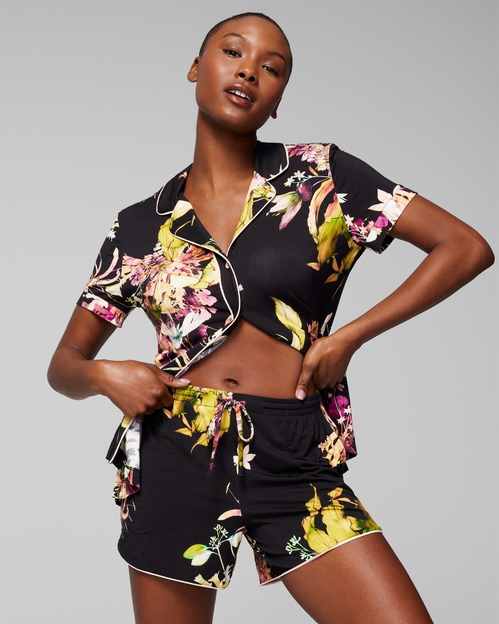 Soma Women's Cool Nights Printed Pajama Shorts In Black Floral Size Medium |  In Botanica Bouquet G Black